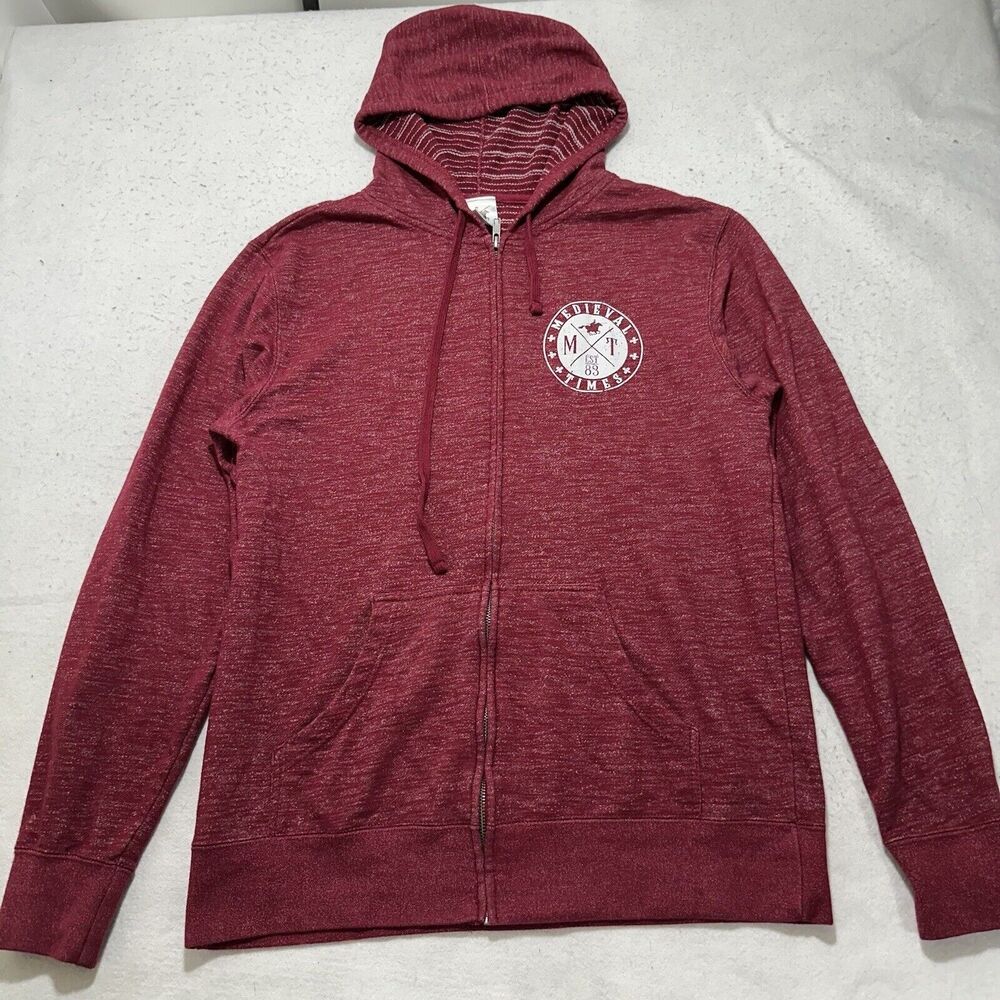 Medieval Times Men's Medium Full Zip Hoodie Maroon Dinner Show Logo Sweatshirt